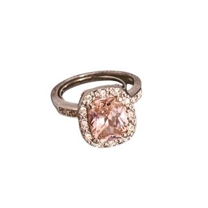 NWT PINK & SILVER RECTANGULAR CUT STONE RING SIZE 7/8